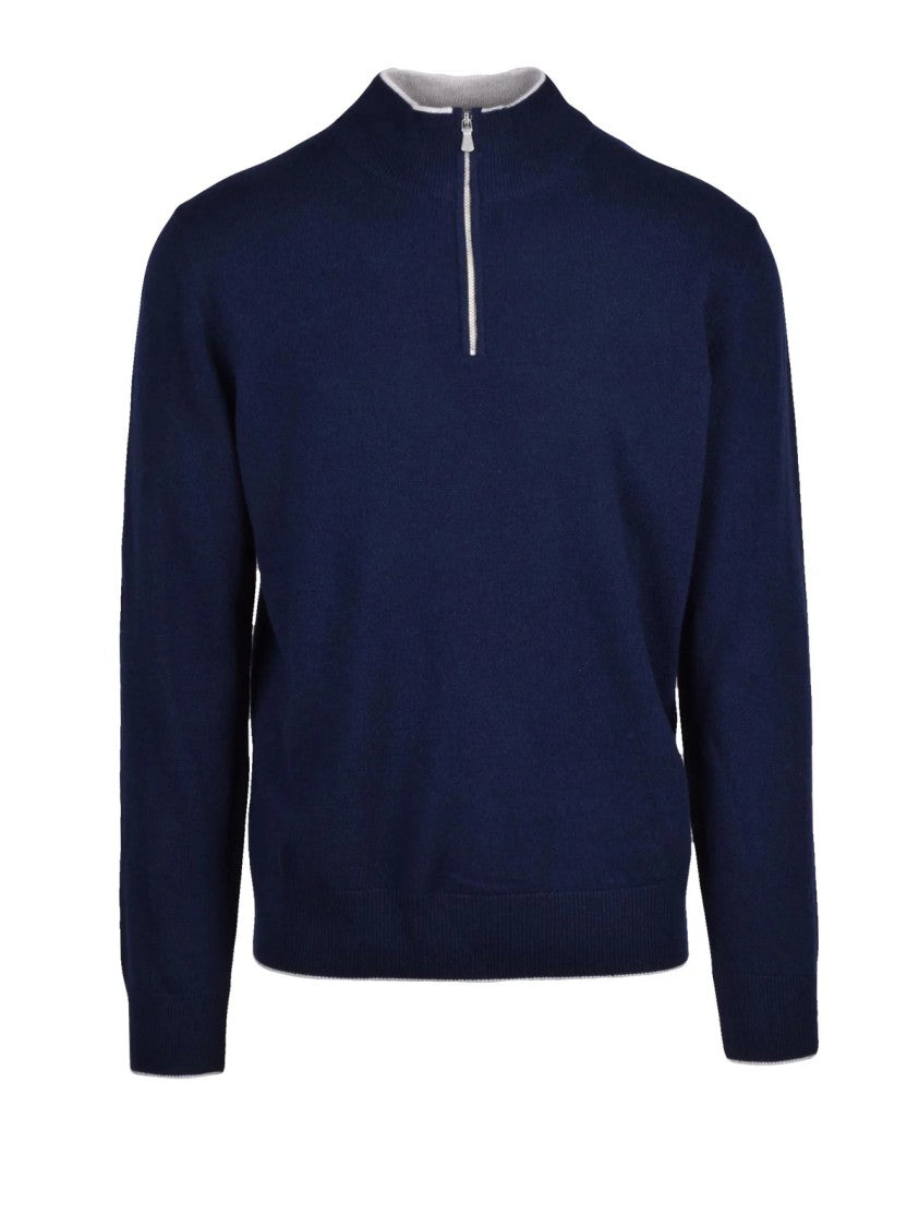 Eleventy Cashmere Pullover With Half-Zip Closure And Ribbed Detail