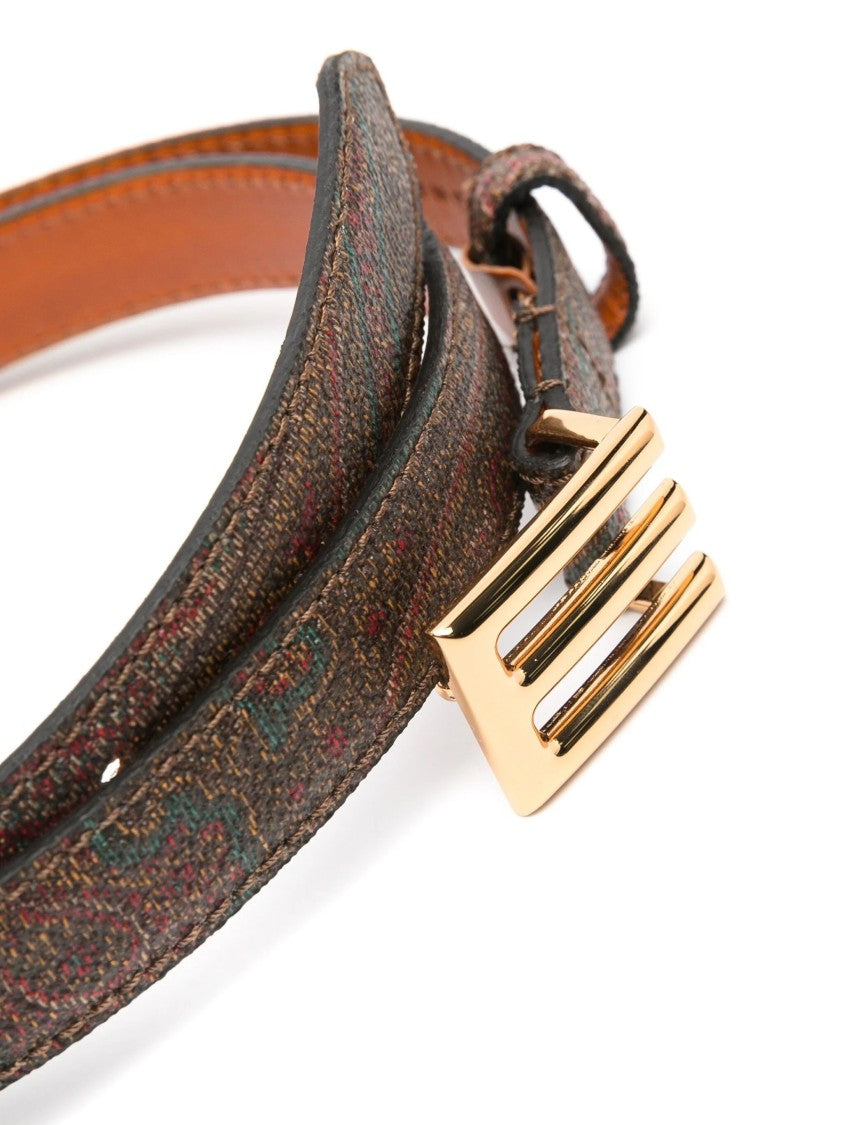 Etro Textured Belt With Polished Gold-Tone Buckle