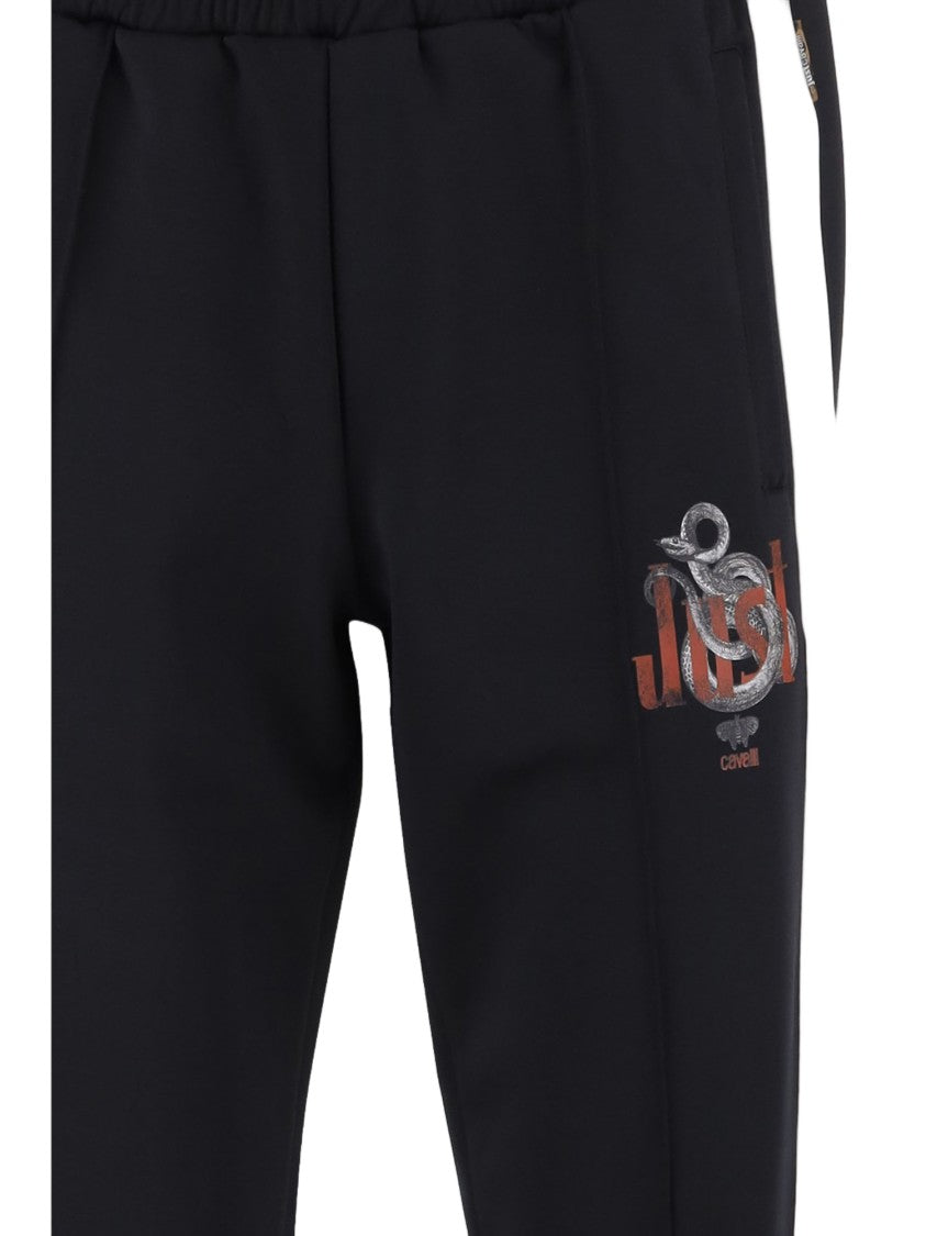 Just Cavalli Tailored Black Track Pants With Contrasting White Side Stripes