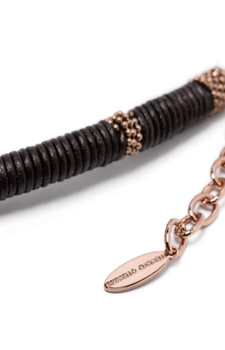 Brunello Cucinelli Textured Leather Bracelet With Metallic Accents