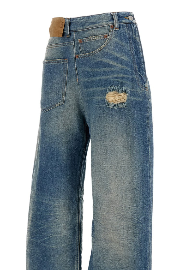 Mm6 By Maison Margiela Distressed Wide-Leg Jeans With Iconic Numeric Patch