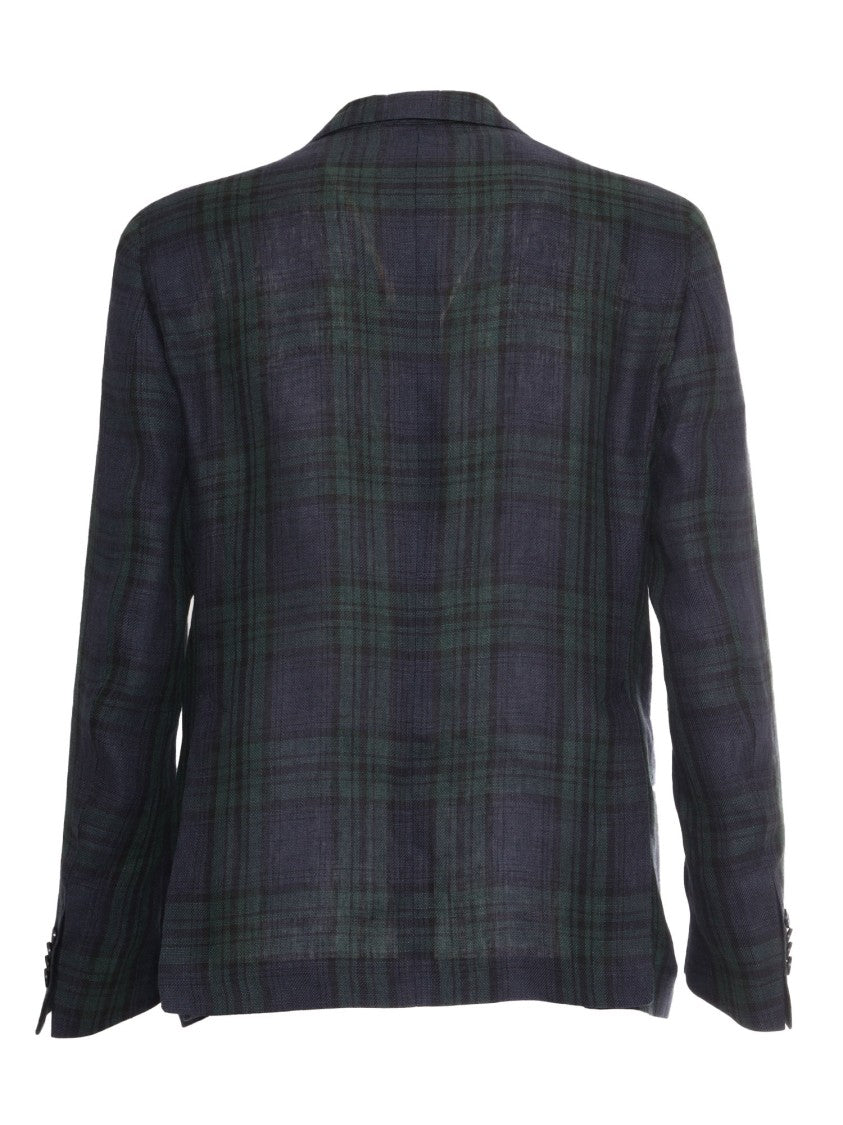 Brando-Lubiam Tailored Plaid Linen Blazer With Notched Lapels