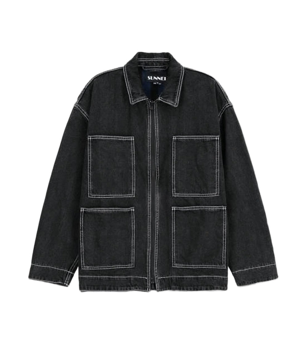 Sunnei Relaxed Fit Denim Jacket With Zipper Closure