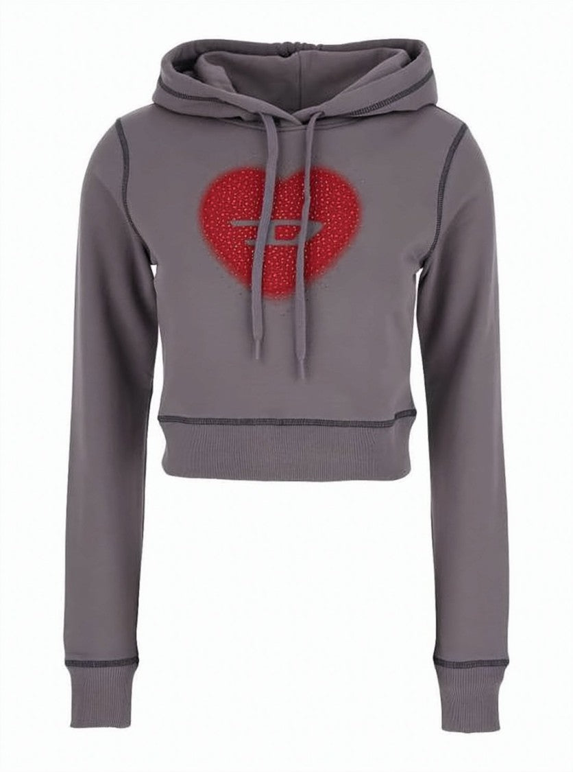 Diesel Cropped Long-Sleeve Hoodie With Heart Graphic