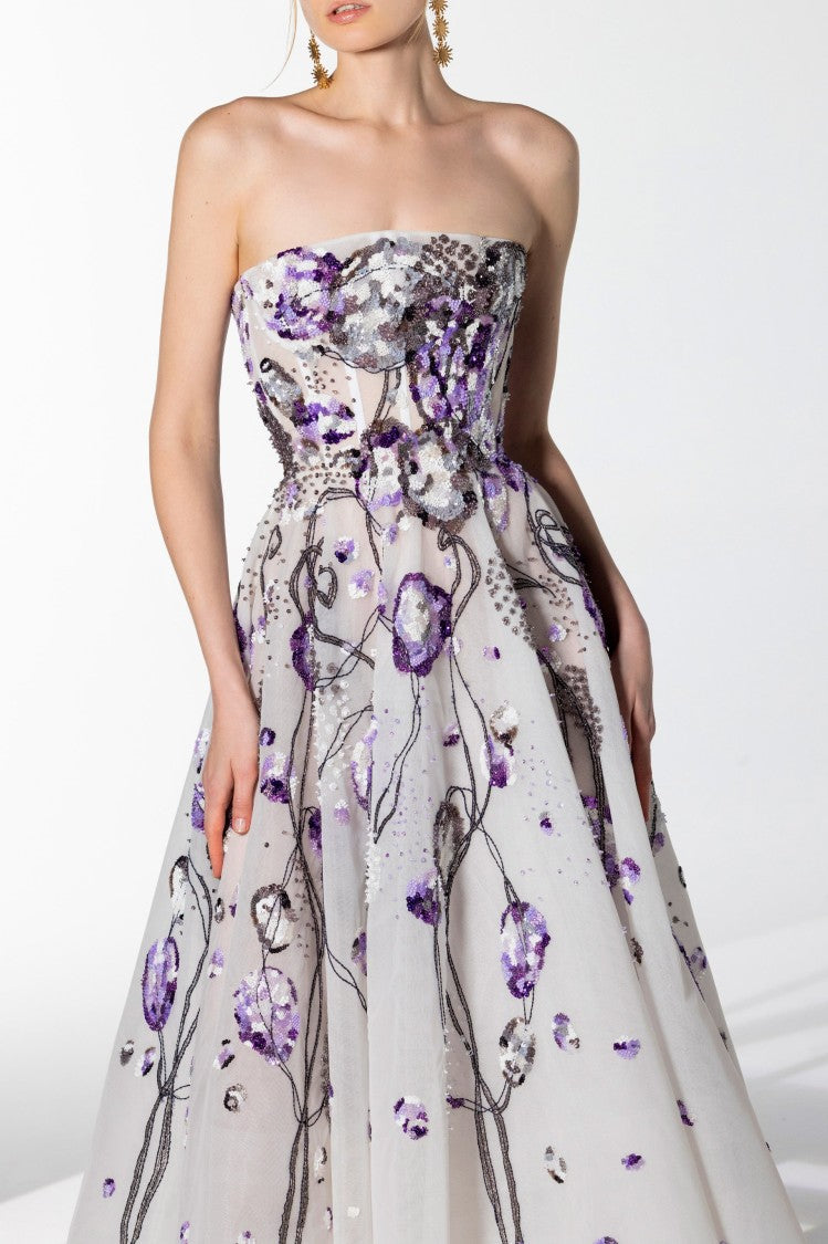 Saiid Kobeisy Tulle Midi, Beaded Dress