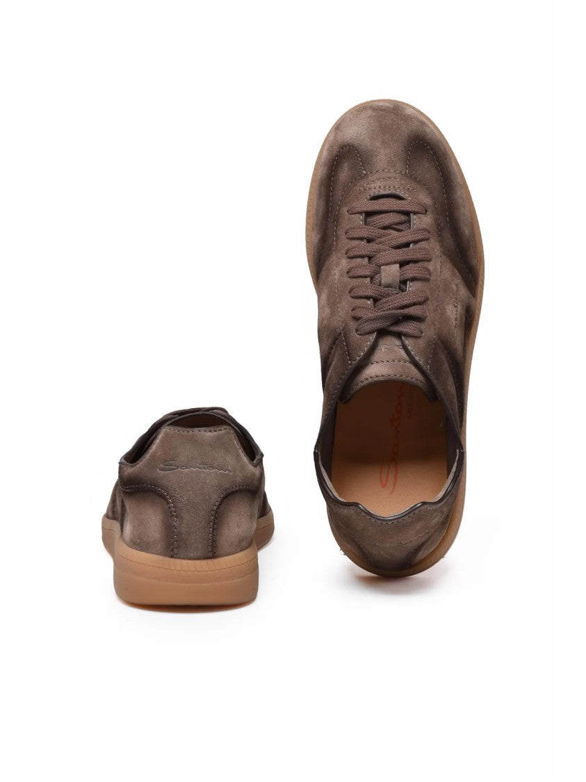 Santoni Brown Velvet Low-Top Sneakers