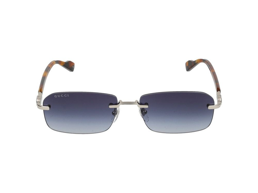 Gucci Silver Gradient Blue Lenses Rimless Square Sunglasses