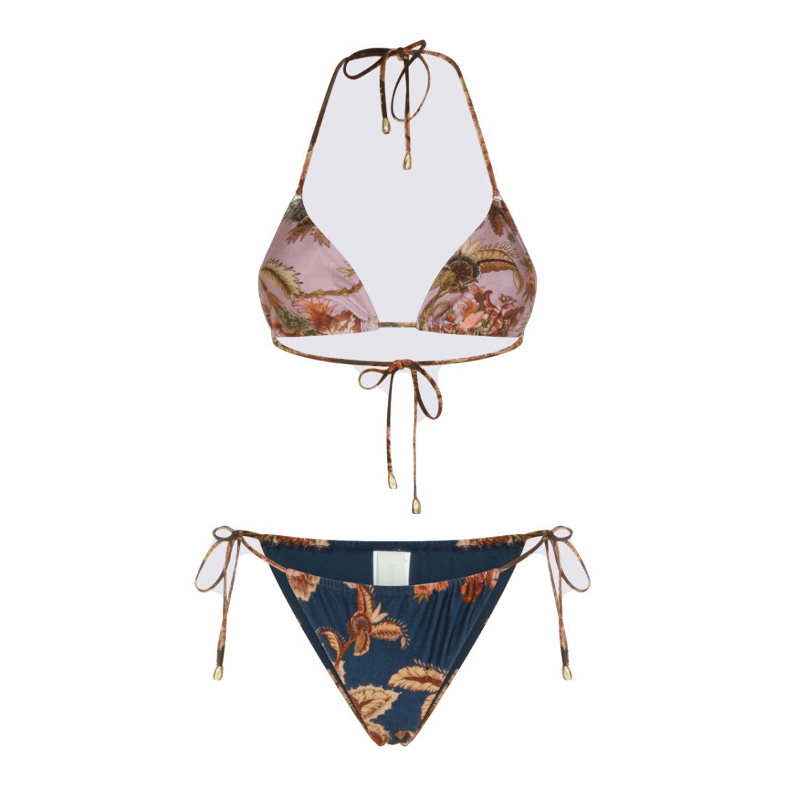 Zimmermann Intricate Floral Triangle Bikini Set With Adjustable Ties