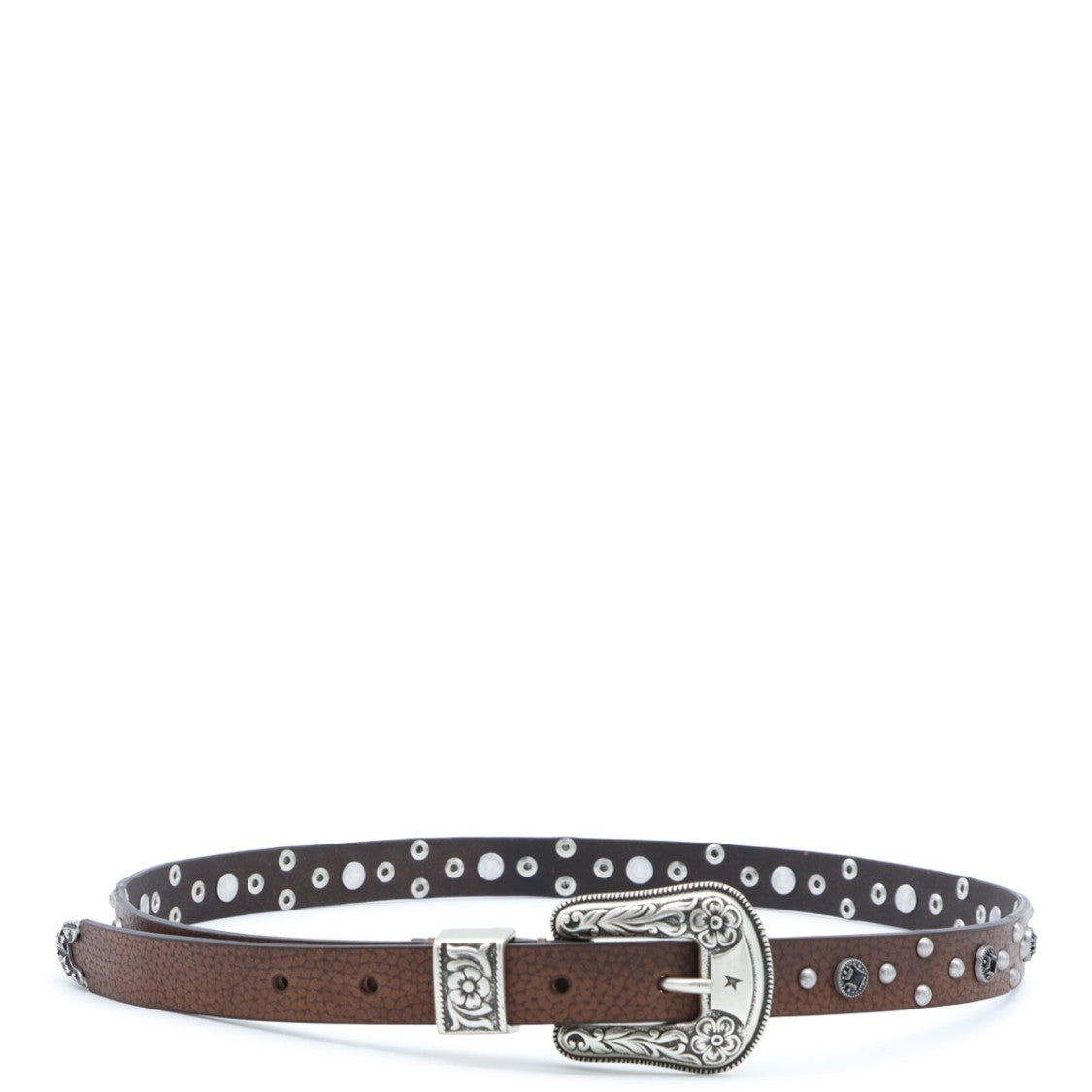 Golden Goose Textured Brown Leather Belt With Silver-Tone Accents