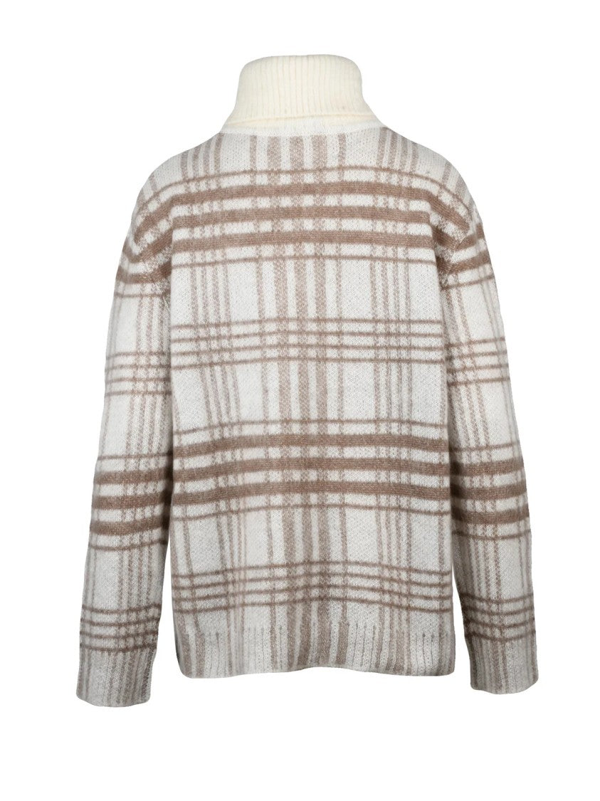 J. W. Anderson High Neck Plaid Mohair Sweater With Anchor Motif