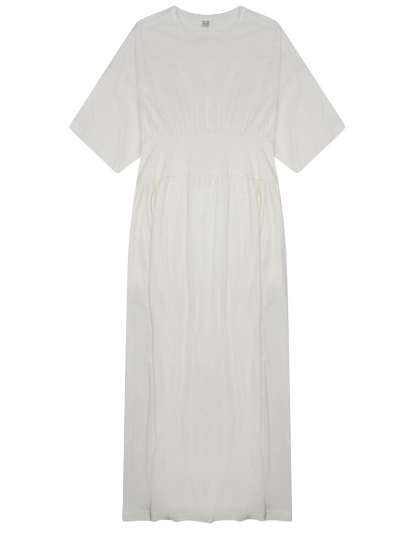 Totême Relaxed Fit Midi Dress With Gathered Waist And Soft Texture