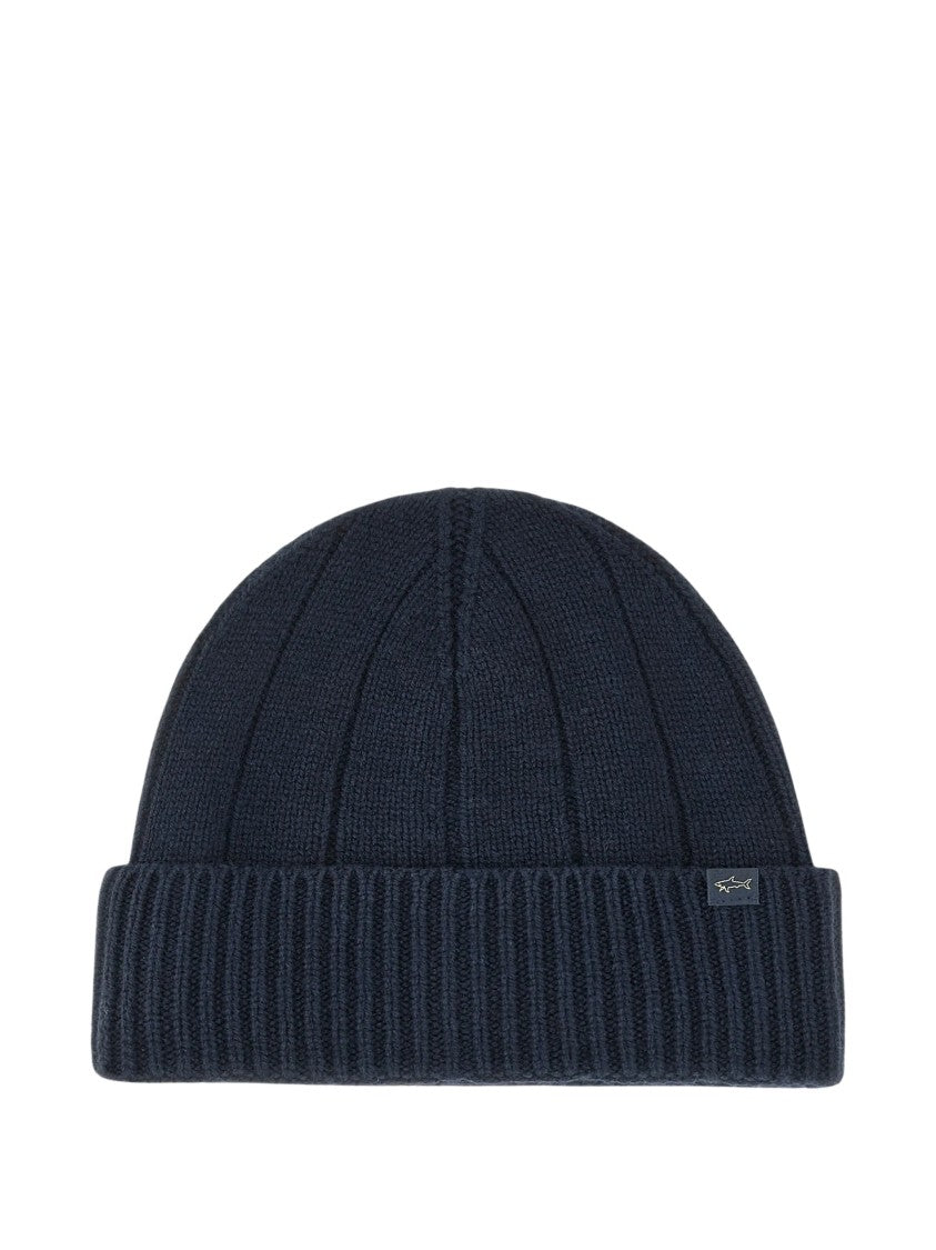 Paul & Shark Navy Blue Ribbed Cashmere-Blend Beanie Hat