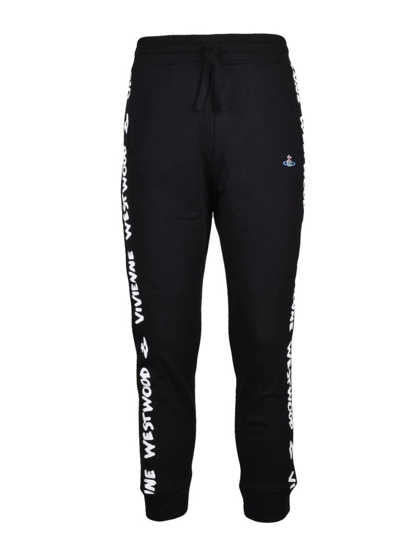 Vivienne Westwood Relaxed Fit Black Cotton Track Trousers With Signature Branding