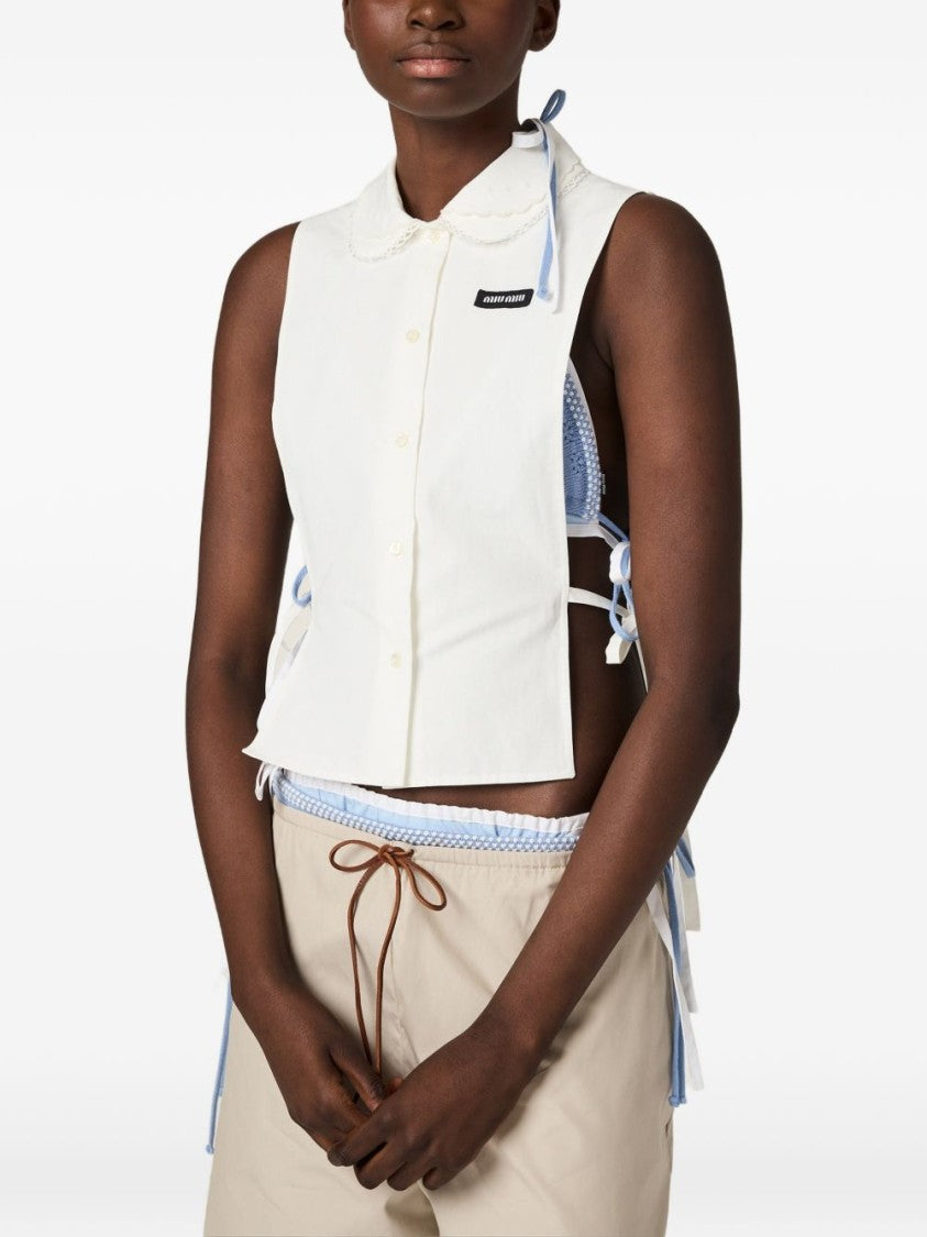 Miu Miu White Sleeveless Poplin Collar Shirt