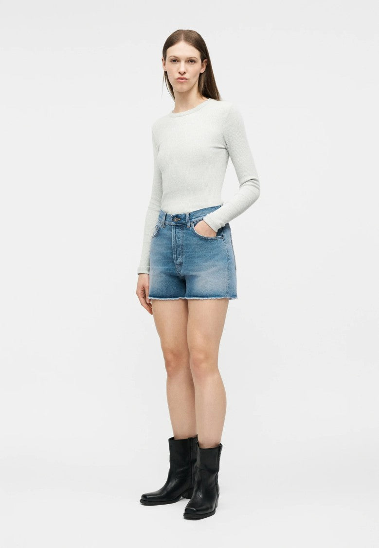 Dondup Medium Blue Faded High-Waisted Denim Shorts