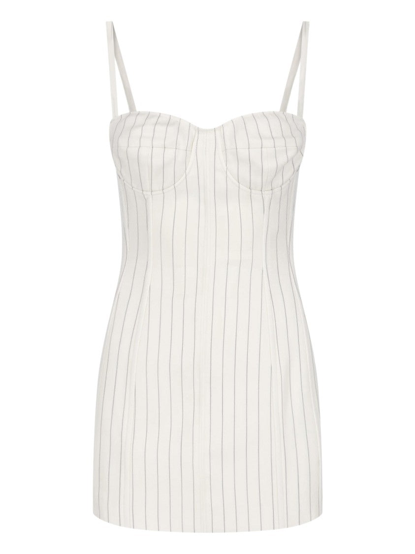 Dondup White Gessato Virgin Wool Pinstripe Mini Dress