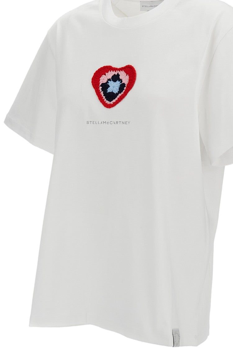 Stella Mccartney White Crochet Heart Organic Cotton T-Shirt