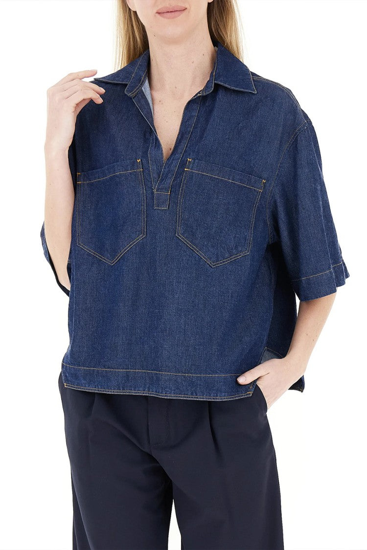 Dondup Blue Lyocell Denim Oversized Shirt