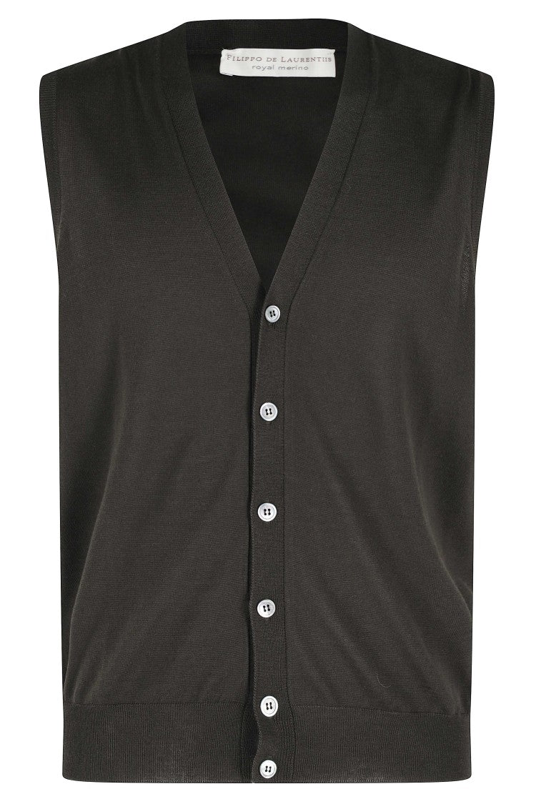 Filippo De Laurentiis Deep V-Neck Wool Gilet With Button Closure