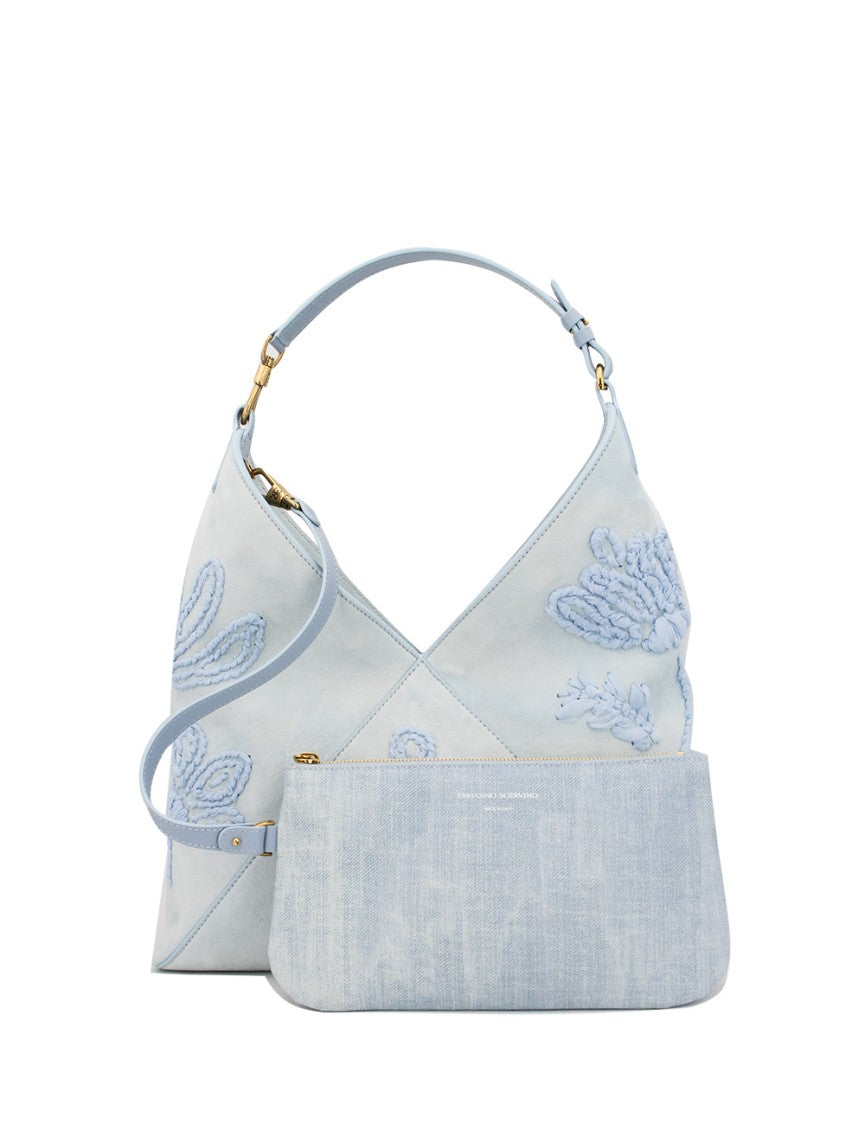 Ermanno Scervino Triangular Design Handbag With Chiffon Floral Embroidery