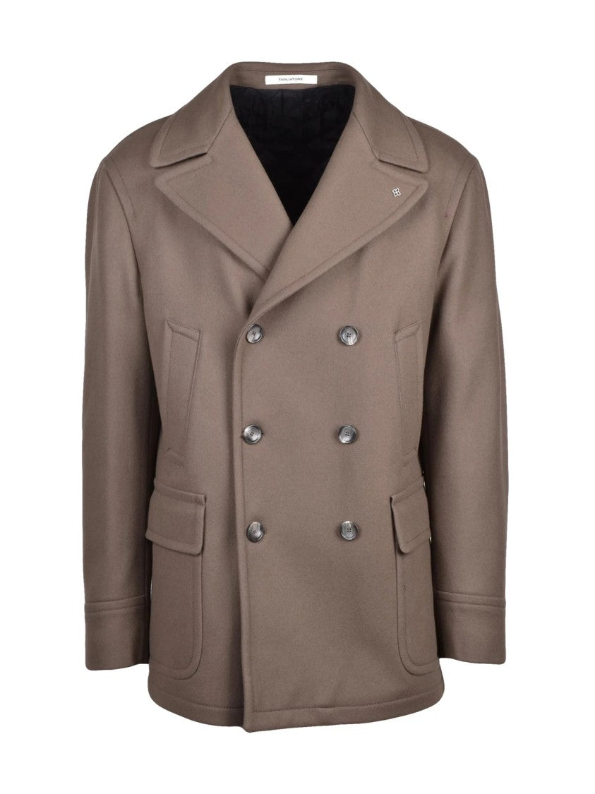Tagliatore Double-Breasted Wool Cashmere Peacoat With Flap Pockets