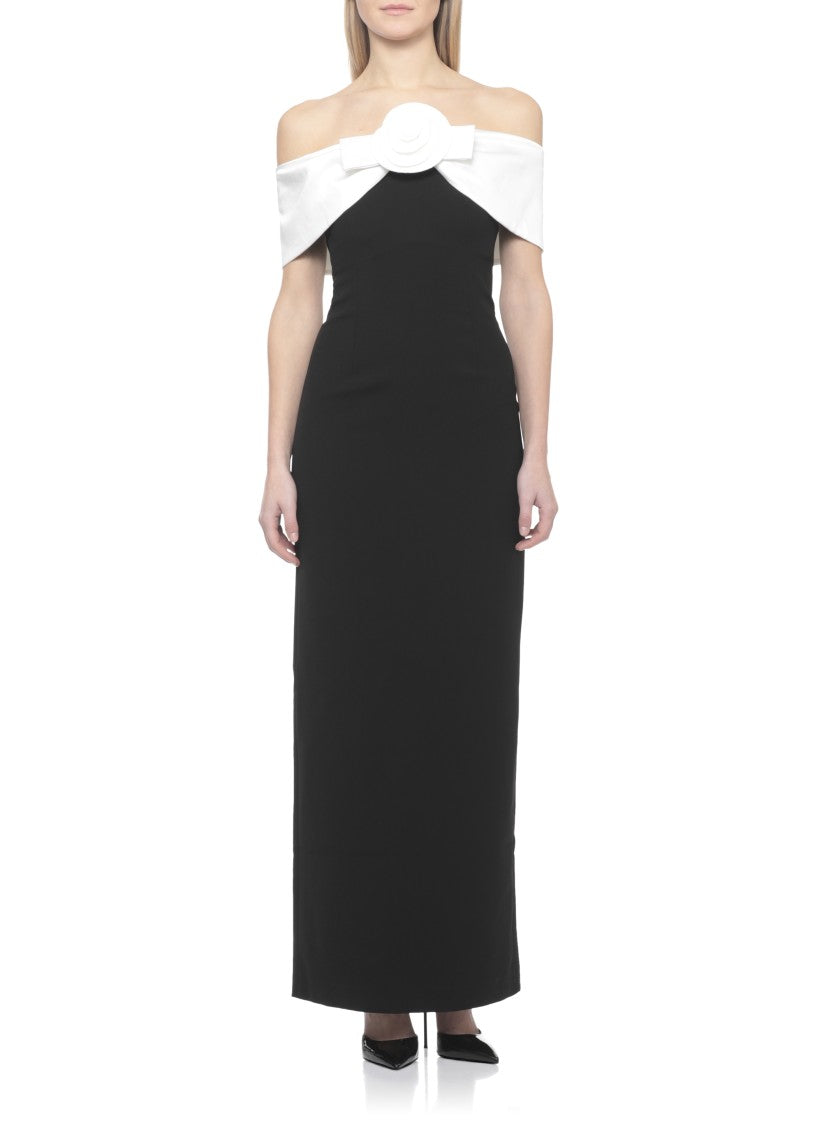 Self-Portrait Contrasting Off-Shoulder Floral Detail Maxi Dress