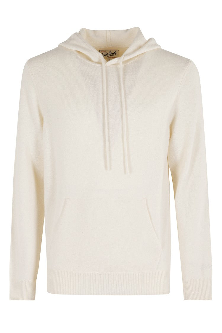 Mc2 Saint Barth Off-White Knit Sweater With Adjustable Hood