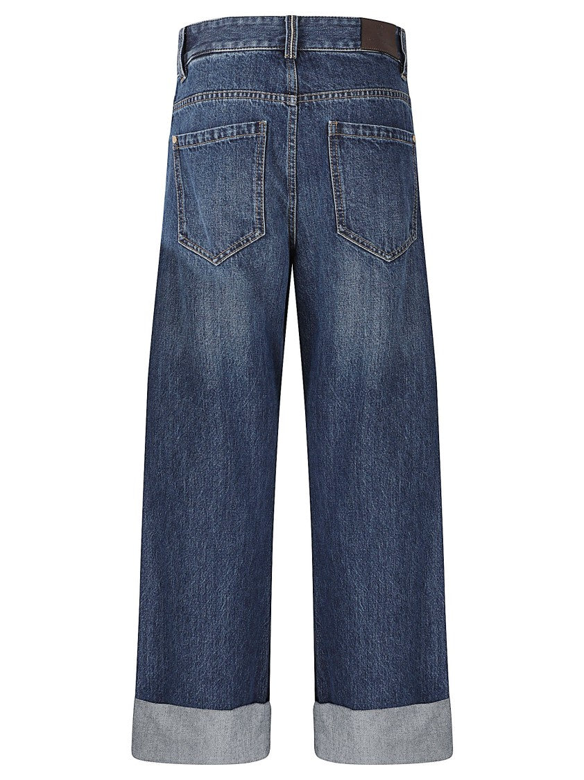 Brunello Cucinelli Straight-Leg Cotton Denim Trousers With Wide Cuffs