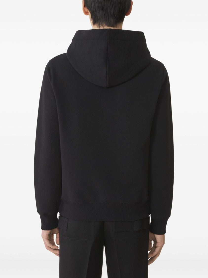 Lanvin Black Ribbed Trim Cotton Crew Neck Hoodies