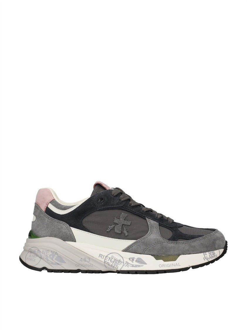 Premiata Grey Low-Profile Suede Mesh Sneakers