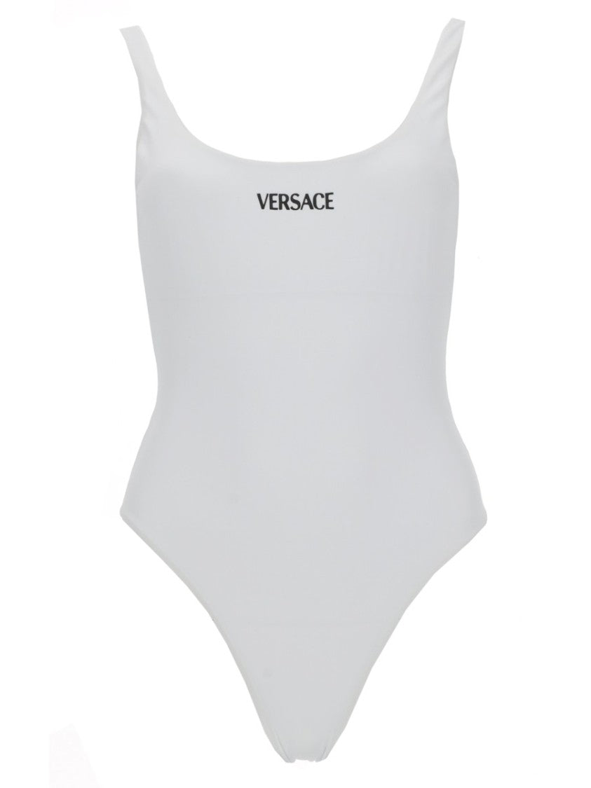 Versace Black Scoop Neckline Logo Swimsuit