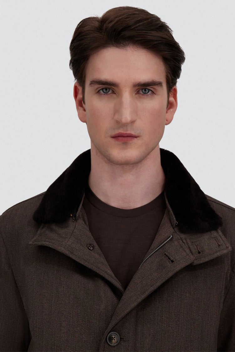 Herno Dark Brown Stand-Collar Wool Coat