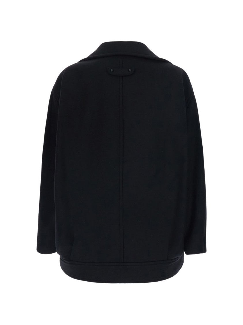 Balenciaga Boxy Cropped Coat With Structured Design And Logo Buttons