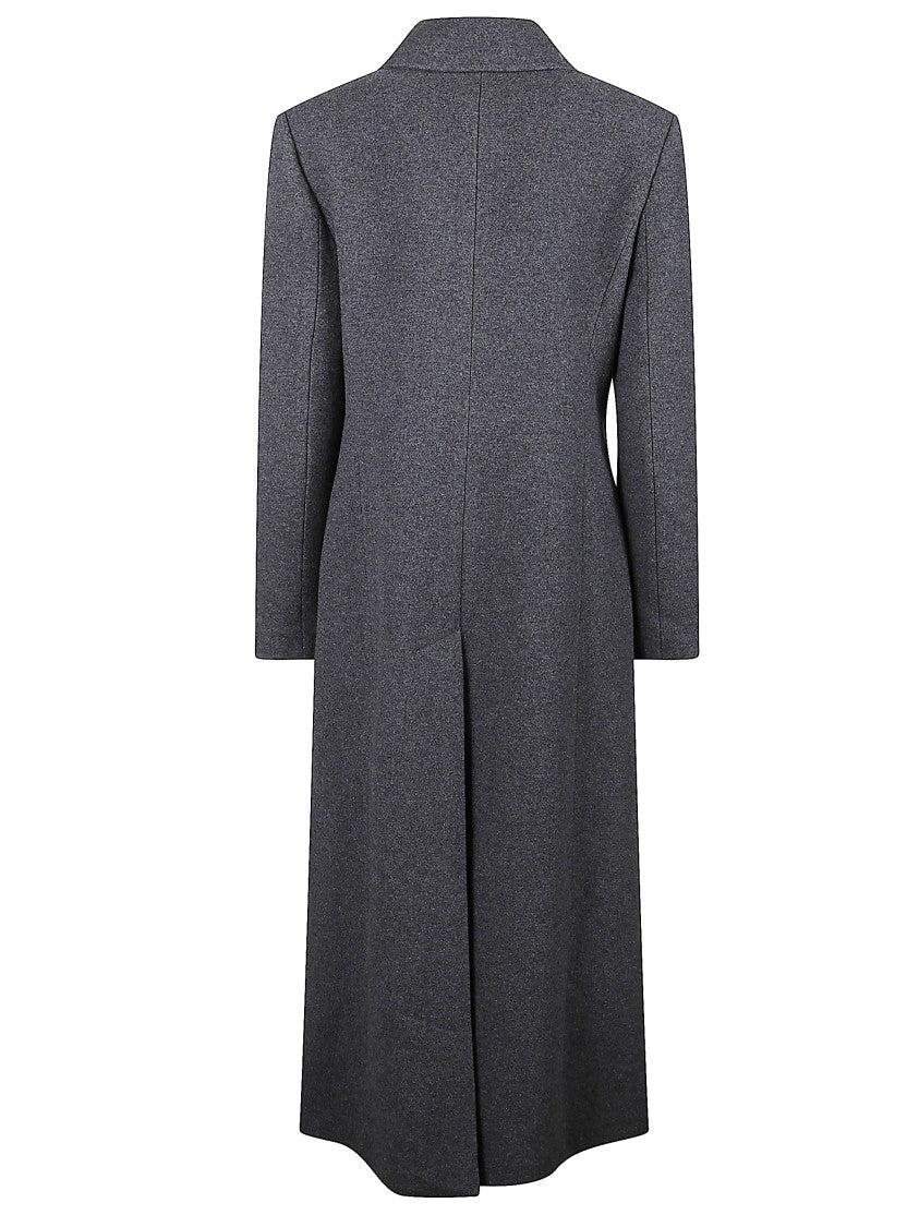 The Nina Studio Long Double-Breasted Coat With Classic Lapels In Grey Wool