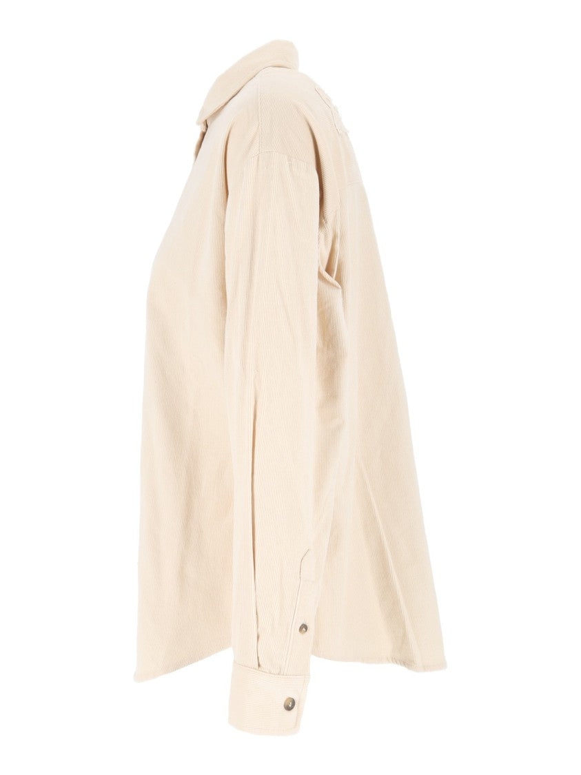 Mc2 Saint Barth Cream Gigy Embroidered Corduroy Long-Sleeve Shirt
