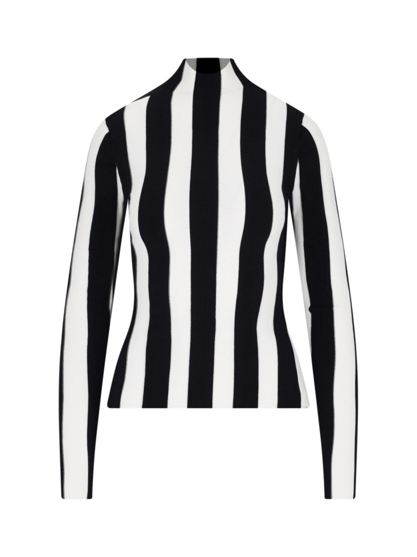 Interior Vertical Stripe Cotton Blend Top