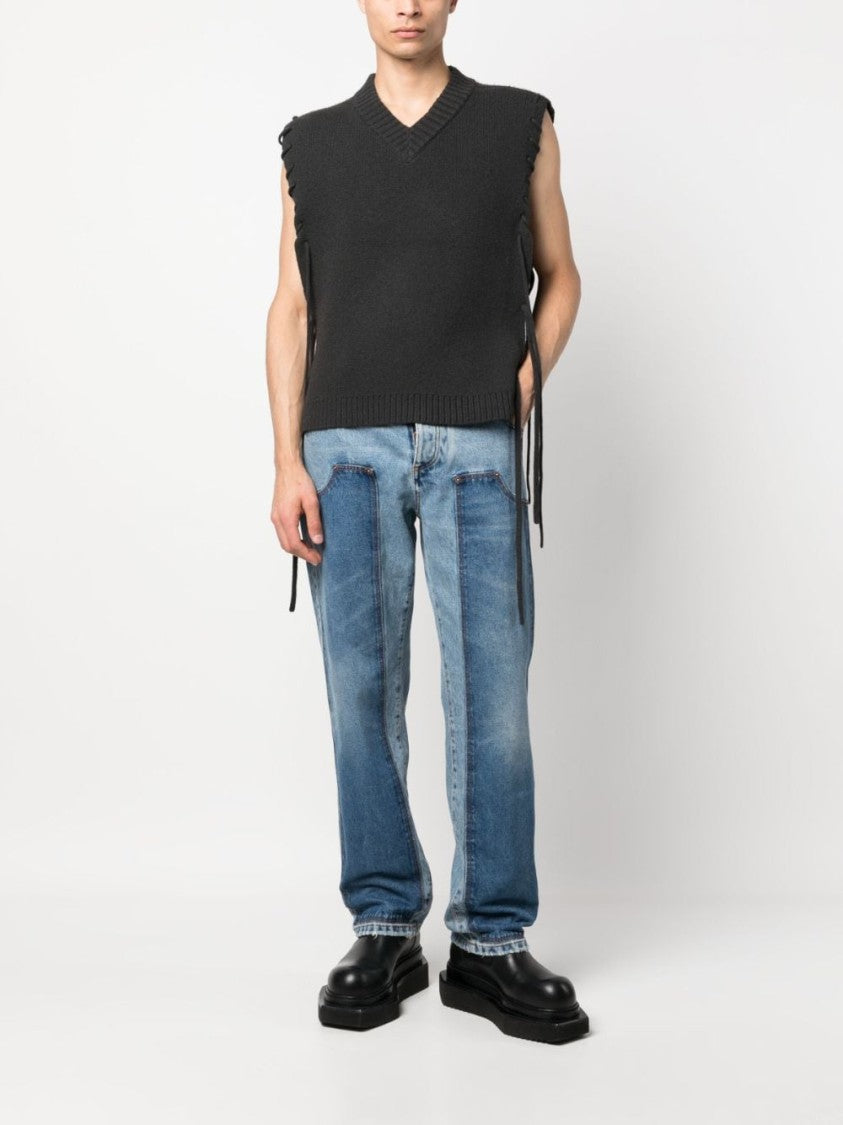 Balmain Hybrid Panelled Straight-Leg Denim Jeans