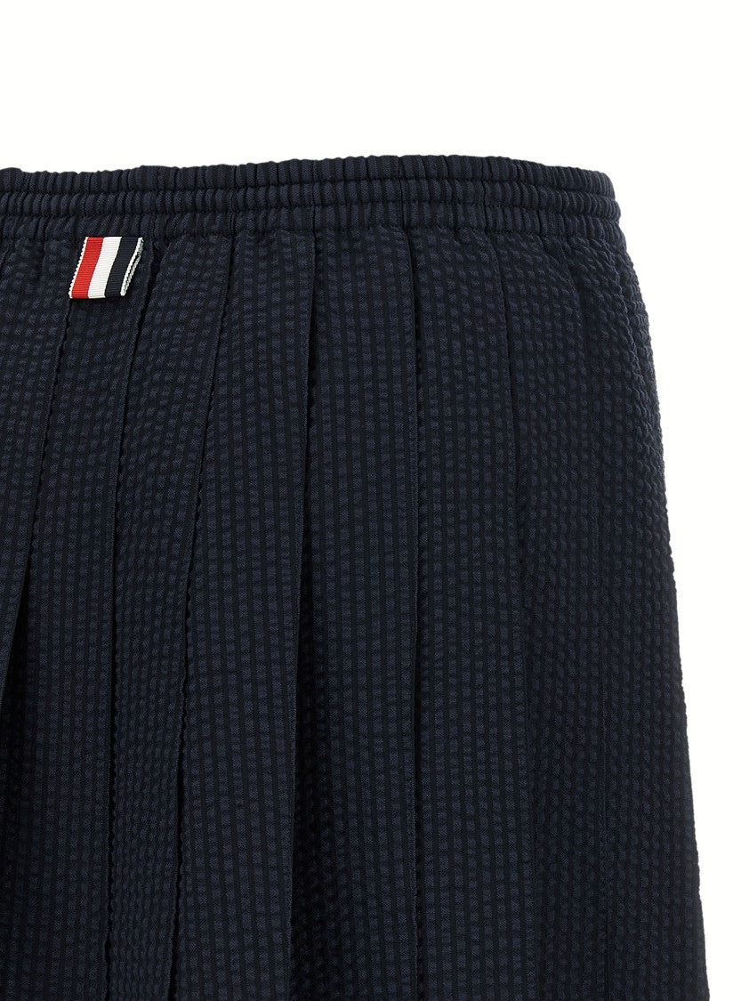 Thom Browne Flared Pleated Mini Skirt In Textured Seersucker Wool