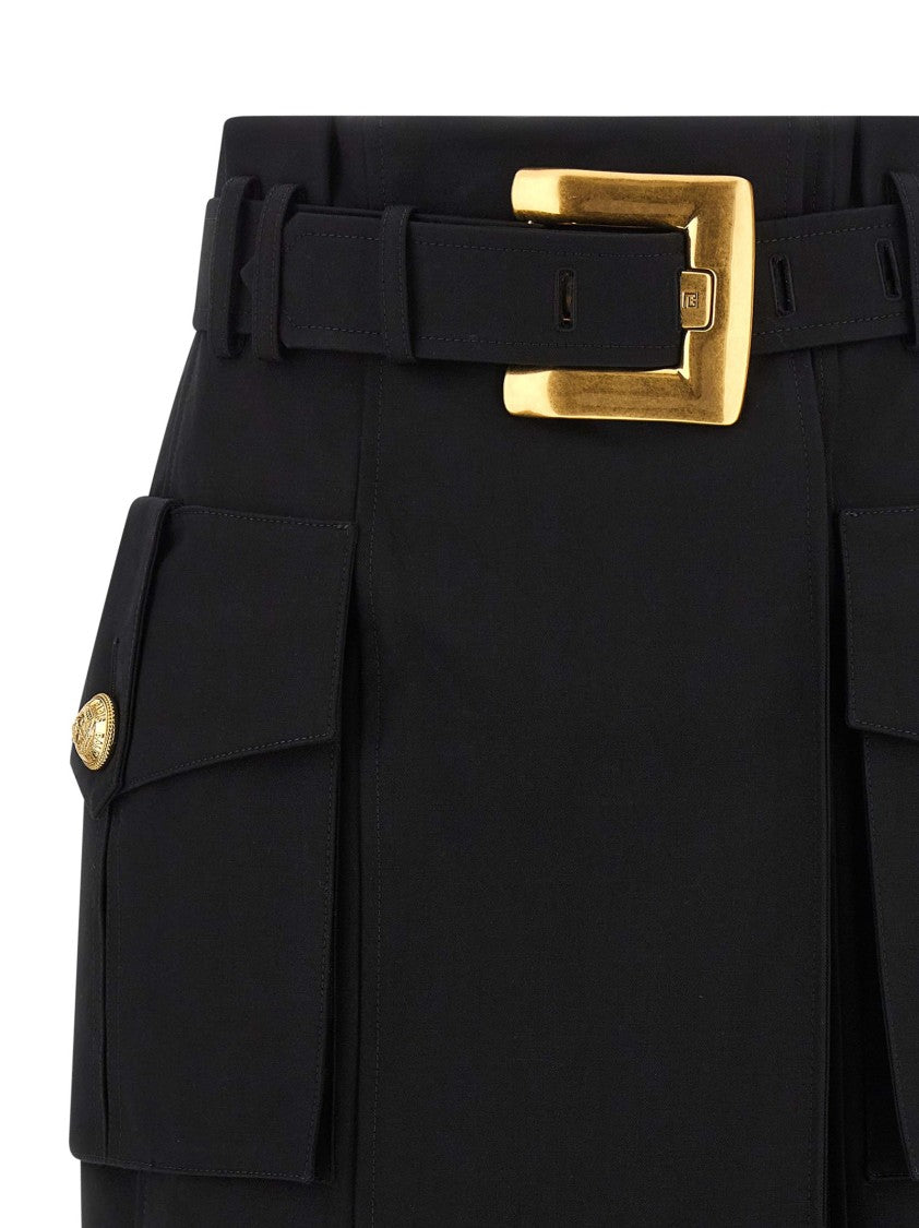 Balmain Structured Midi Wrap Skirt With Cargo Pockets And Removable Belt