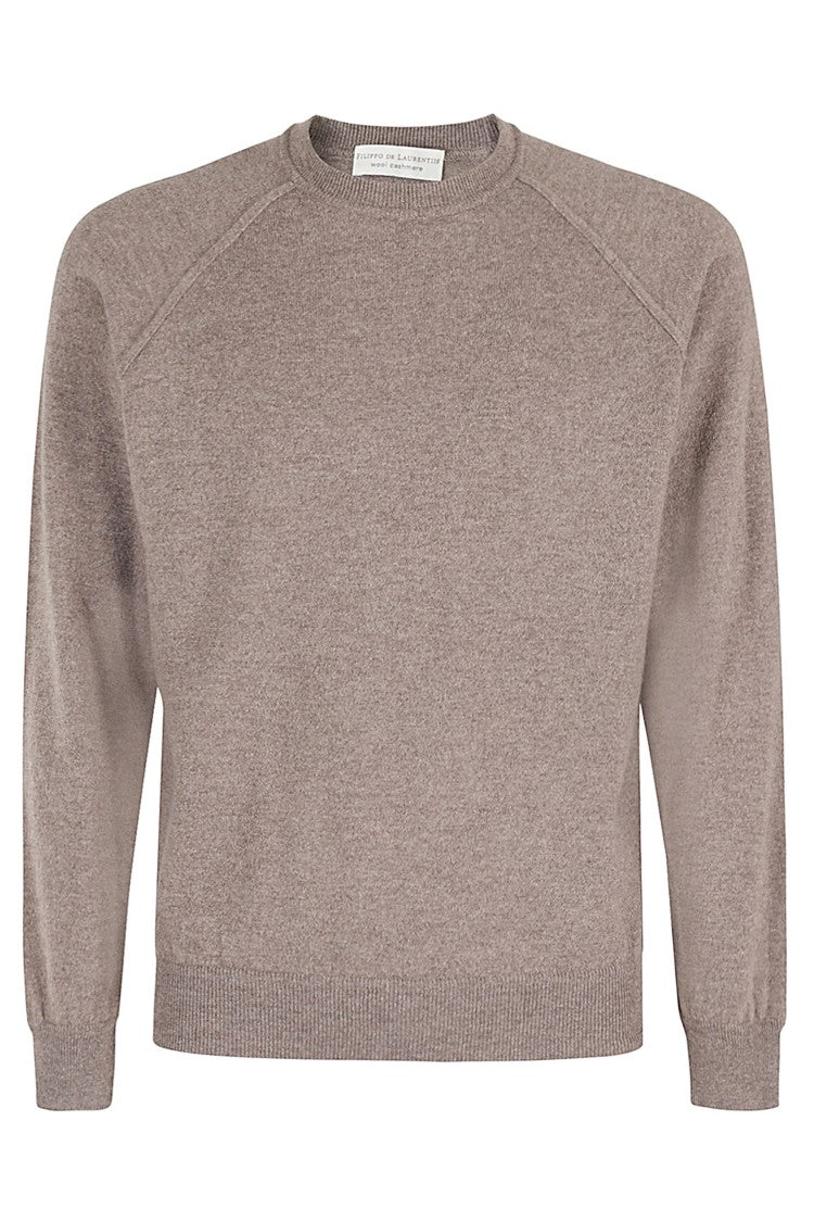 Filippo De Laurentiis Taupe Wool & Cashmere Raglan Crewneck Sweater