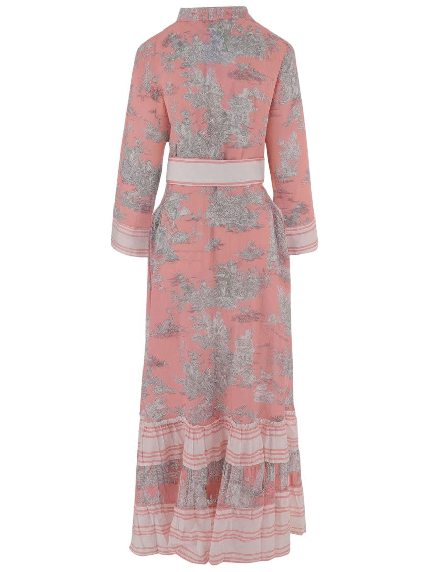 Pep's Cannes Floral-Print Cotton Midi Dress With Mandarin Collar And Ruffled Skirt