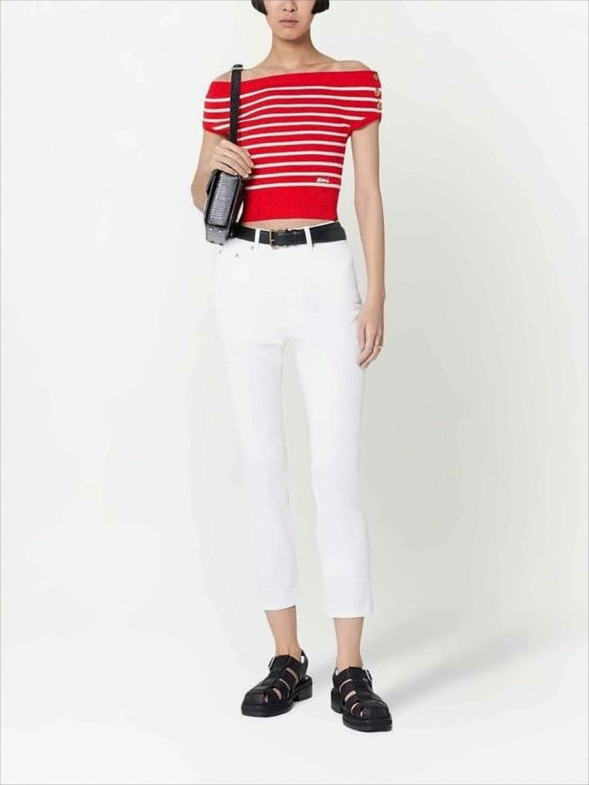 Ami Cropped White Denim Pants With Classic Five-Pocket Design