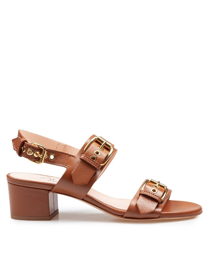 Agl Brandy Leather Sandals With Maxi Buckles