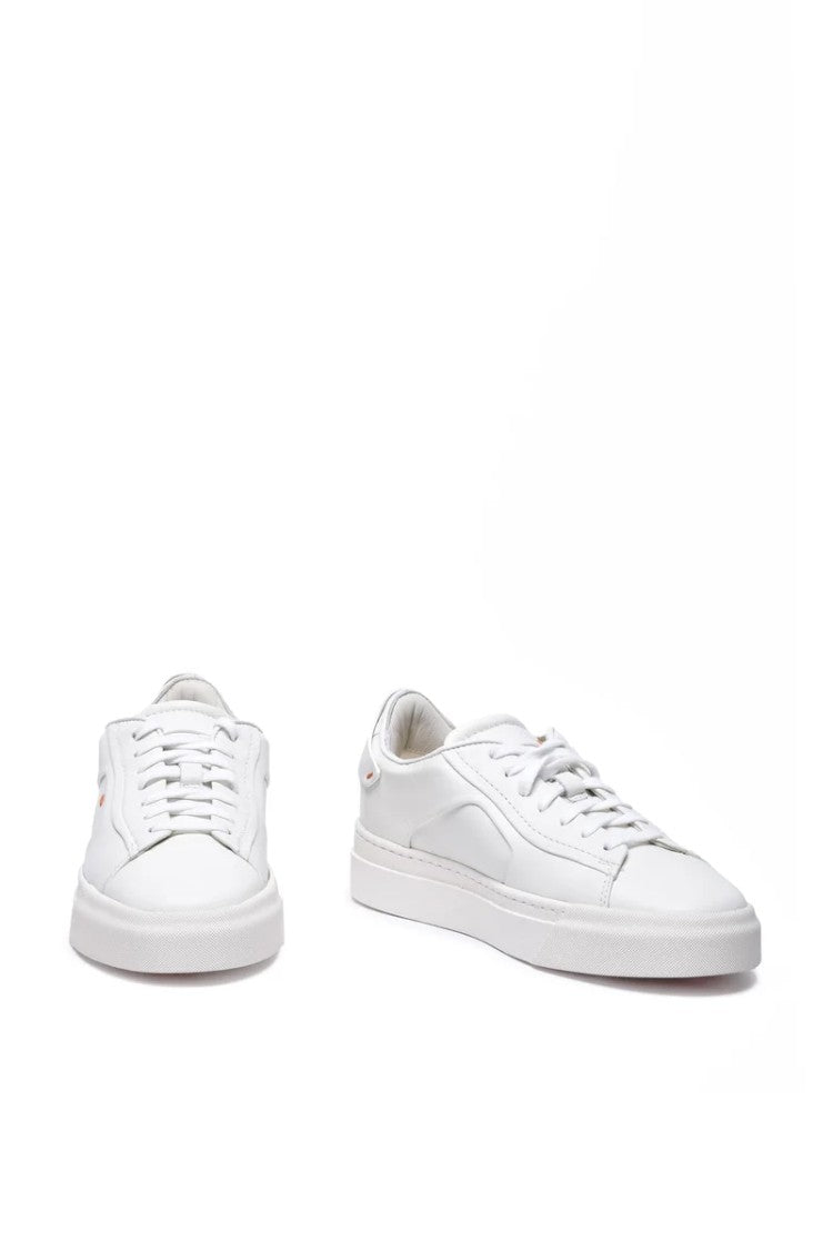 Santoni White Minimalist Leather Sneakers