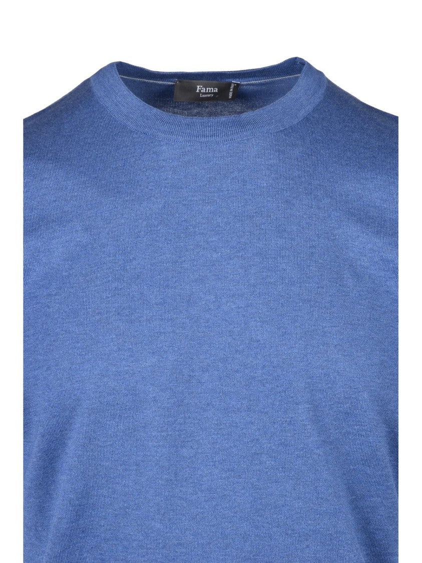 Fama Fama Blue Silk-Cotton Knit T-Shirt