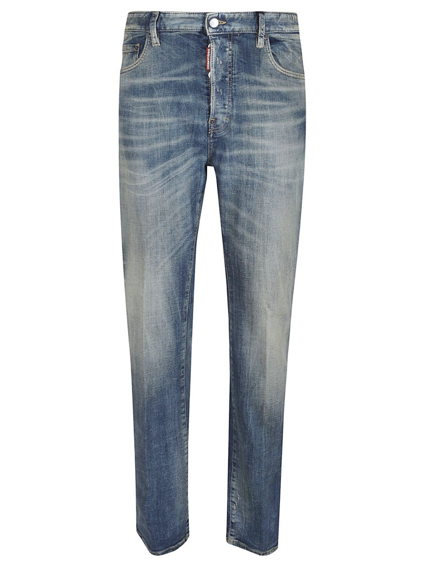 Dsquared2 Medium Blue Straight-Leg Jeans With Whiskering