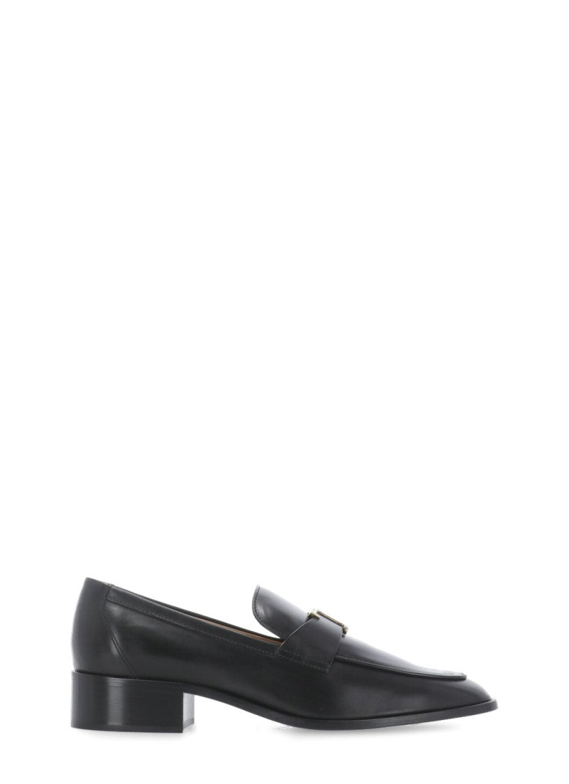 Tod's Black Leather Loafers With Heel