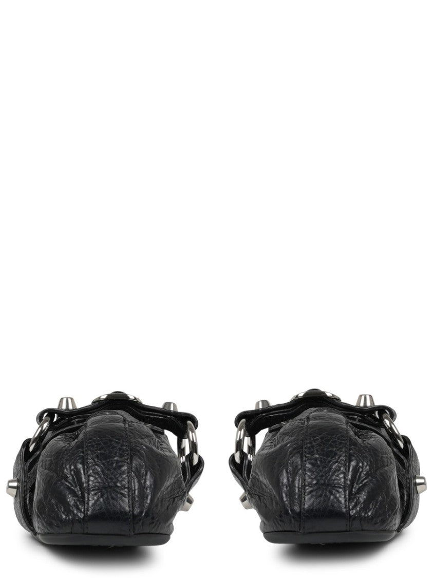 Balenciaga Ballerina Flats In Textured Lambskin With Silver Accents