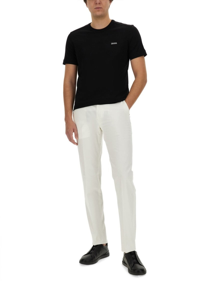 Zegna Crew Neck T-Shirt With Subtle Logo Embroidery