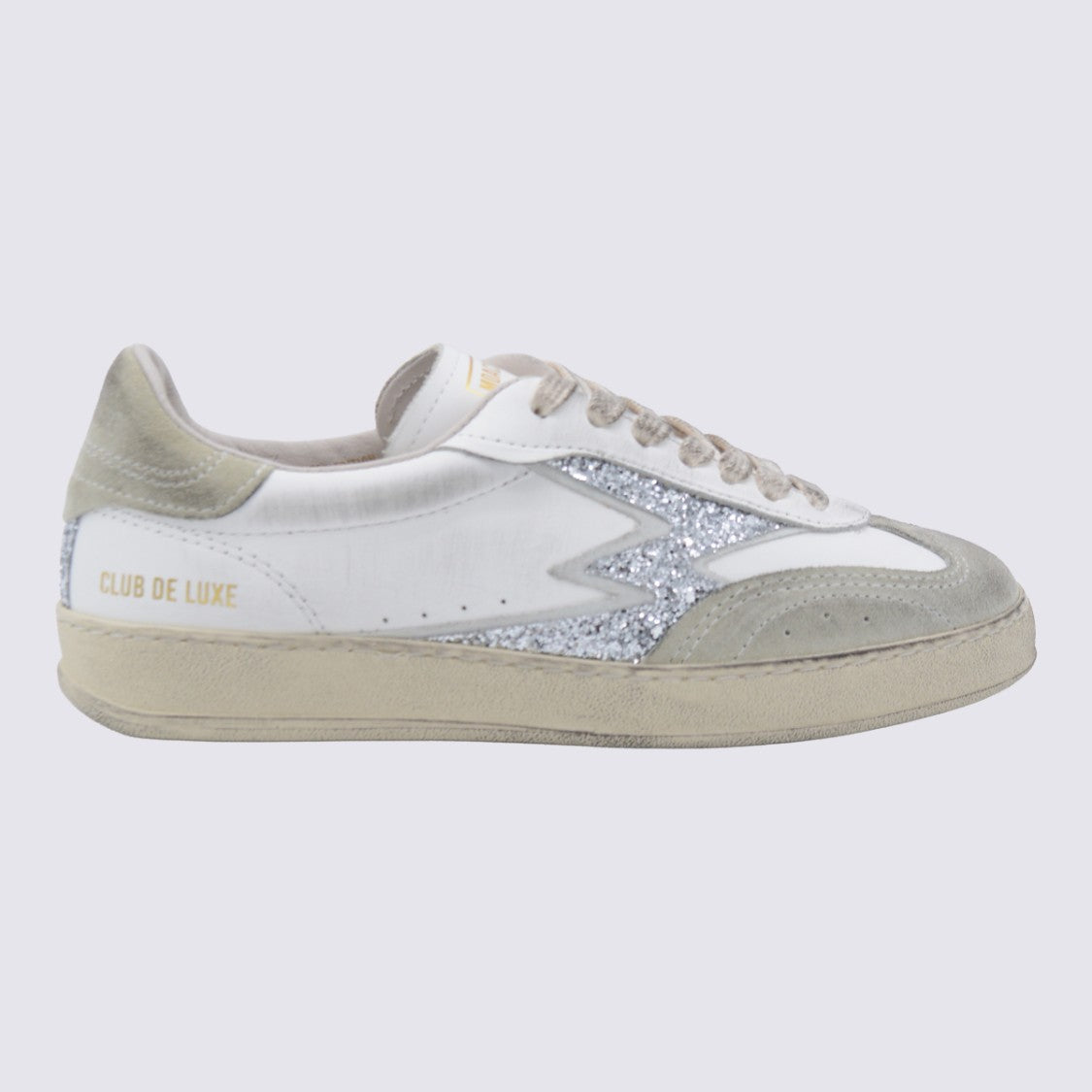 Moaconcept Silver And White Leather Sneakers From Moaconcept Featuring Round Toe, Laces Fastening, Logo Print And Rubber Sole.